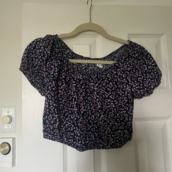Garage Blue Floral Off the Shoulder Crop Top - Picture 1 of 3